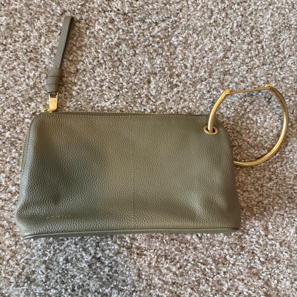 Alf the Label Grand Lux Pouch Wristlet Olive Green Carabiner Pebbled Leather